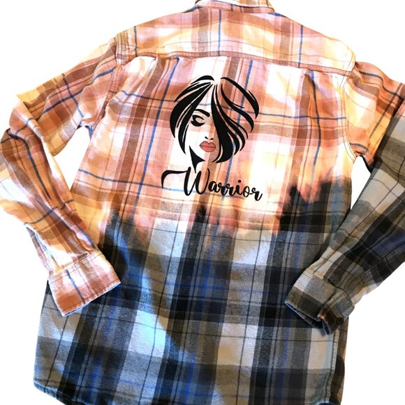 Bleached Flannel Shirt, Size Medium: Upcycled Painted Lady Portrait Warrior - Picture 12 of 12